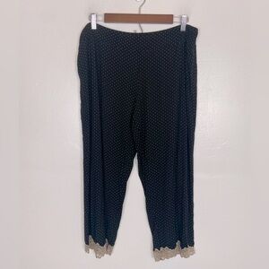 Soma Polka Dot Pajama Pants Size XL Black Cropped Lace Hem Soft Knit Sleepwear
